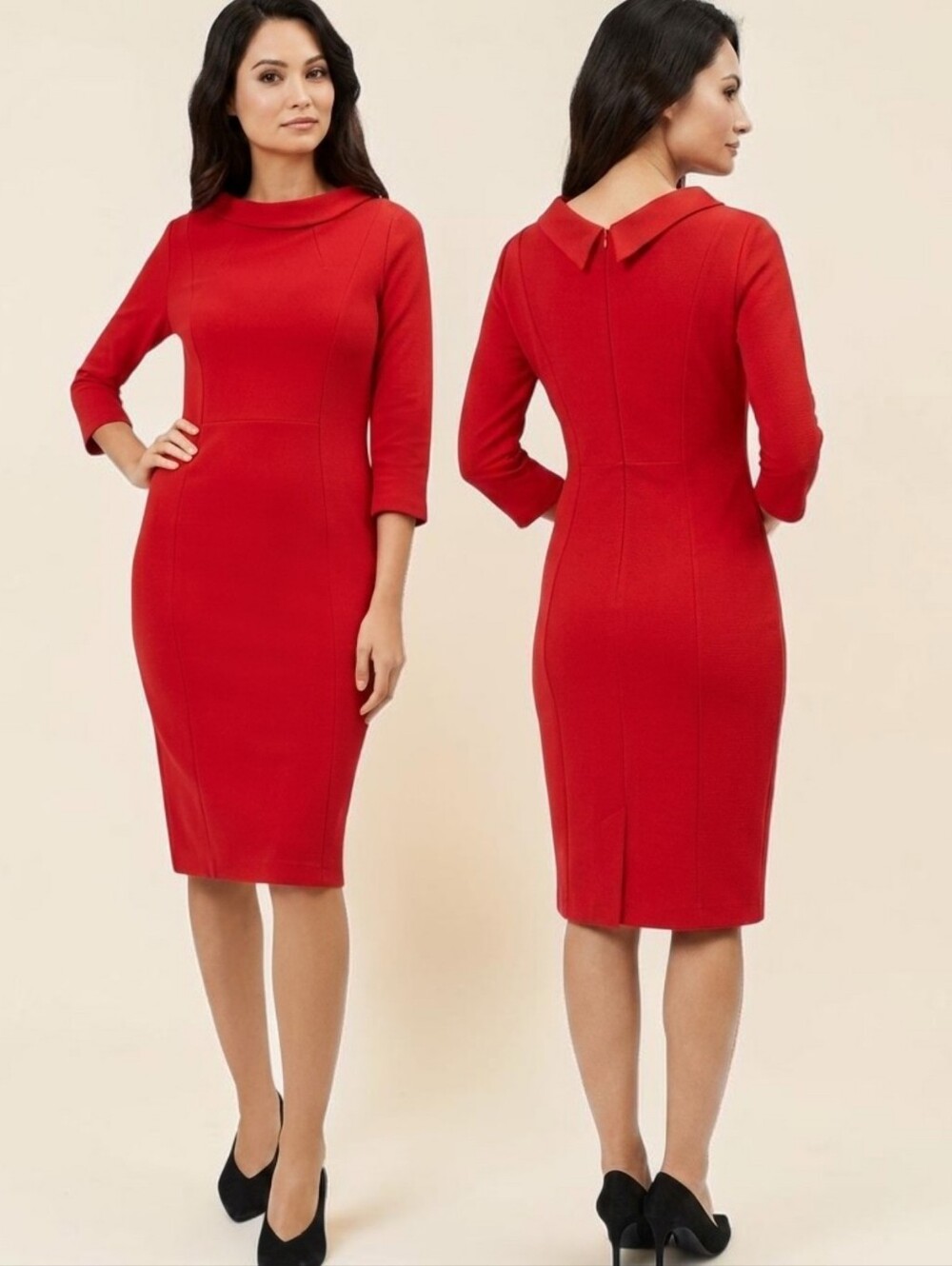 HOBBS LONDON Cordelia Rolled Collar Ribbed Sheath Pencil Dress - Size 6